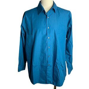 Van Heusen Button Up Long Sleeve Shirt XL Teal Blue Pocket Collar Regular Fit